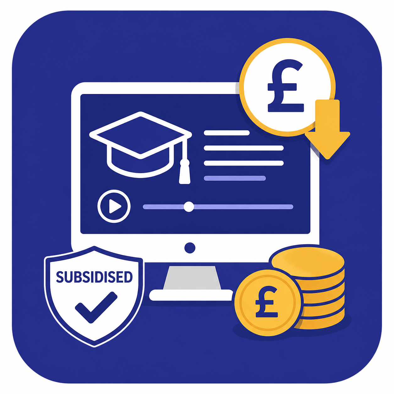 Icon showing subsidised asthma and copd eLearning training for primary care with reduced cost symbol